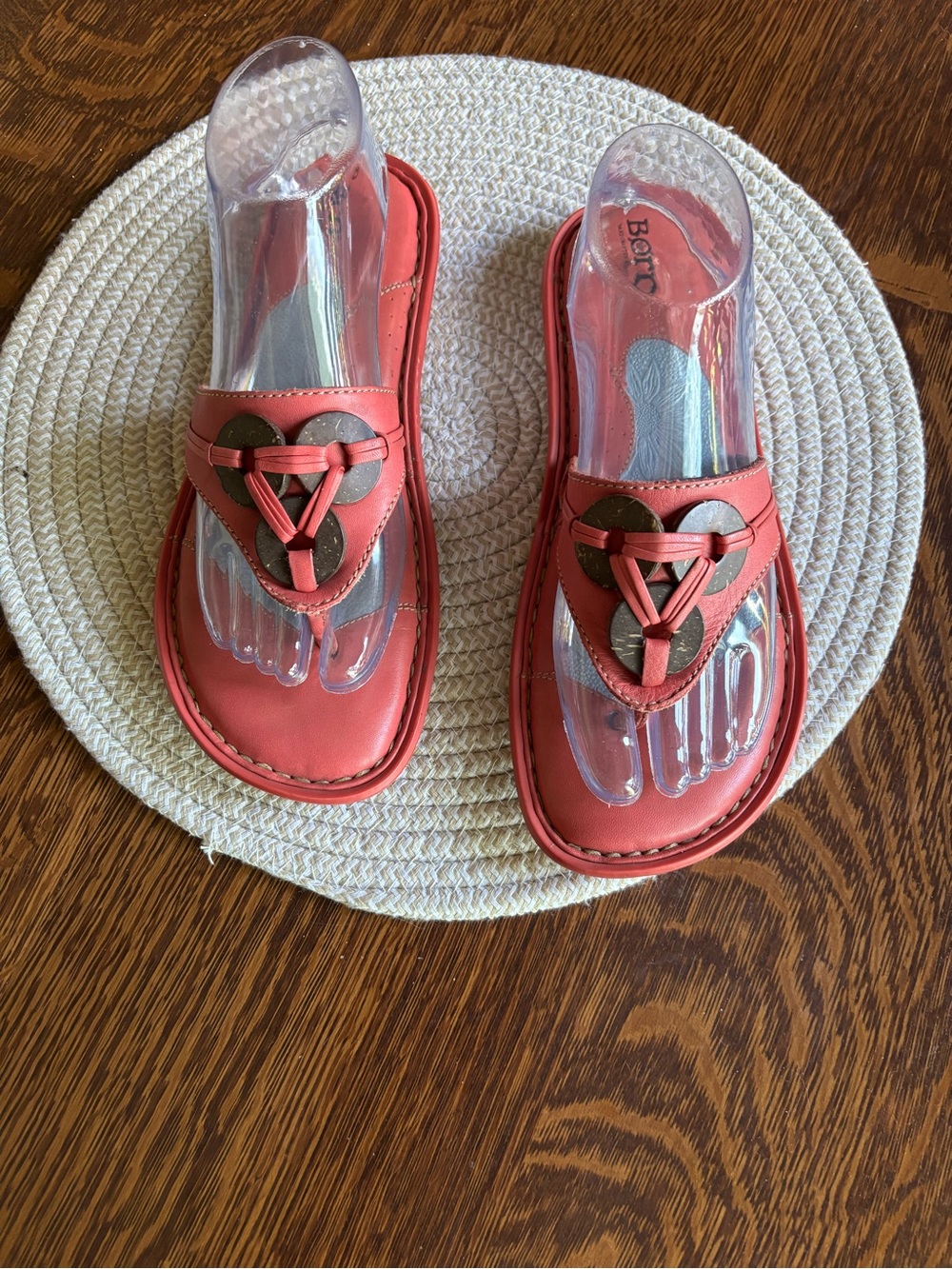Born Coral-Red Leather Thong Sandals